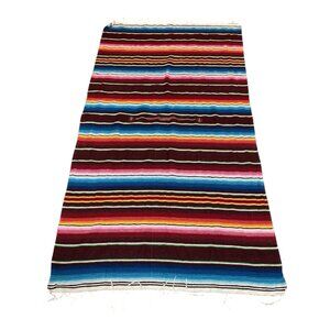 Volcom Rainbow Mexican Blanket Serape Southwestern Fringe Throw Festival 78 X 43